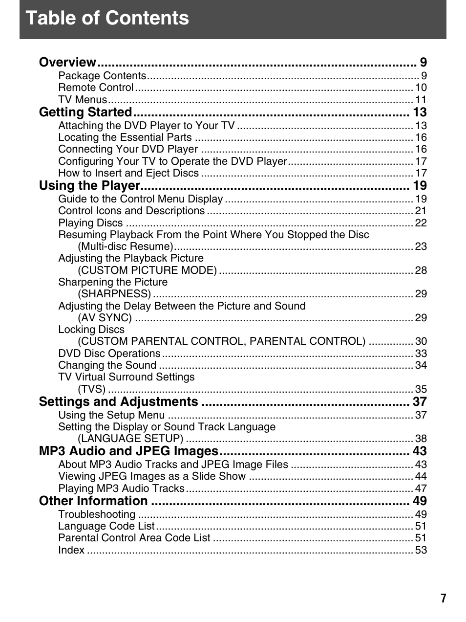 Sony DMX-DVD User Manual | Page 7 / 56