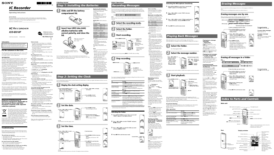 Sony ICD-B510F User Manual | 2 pages