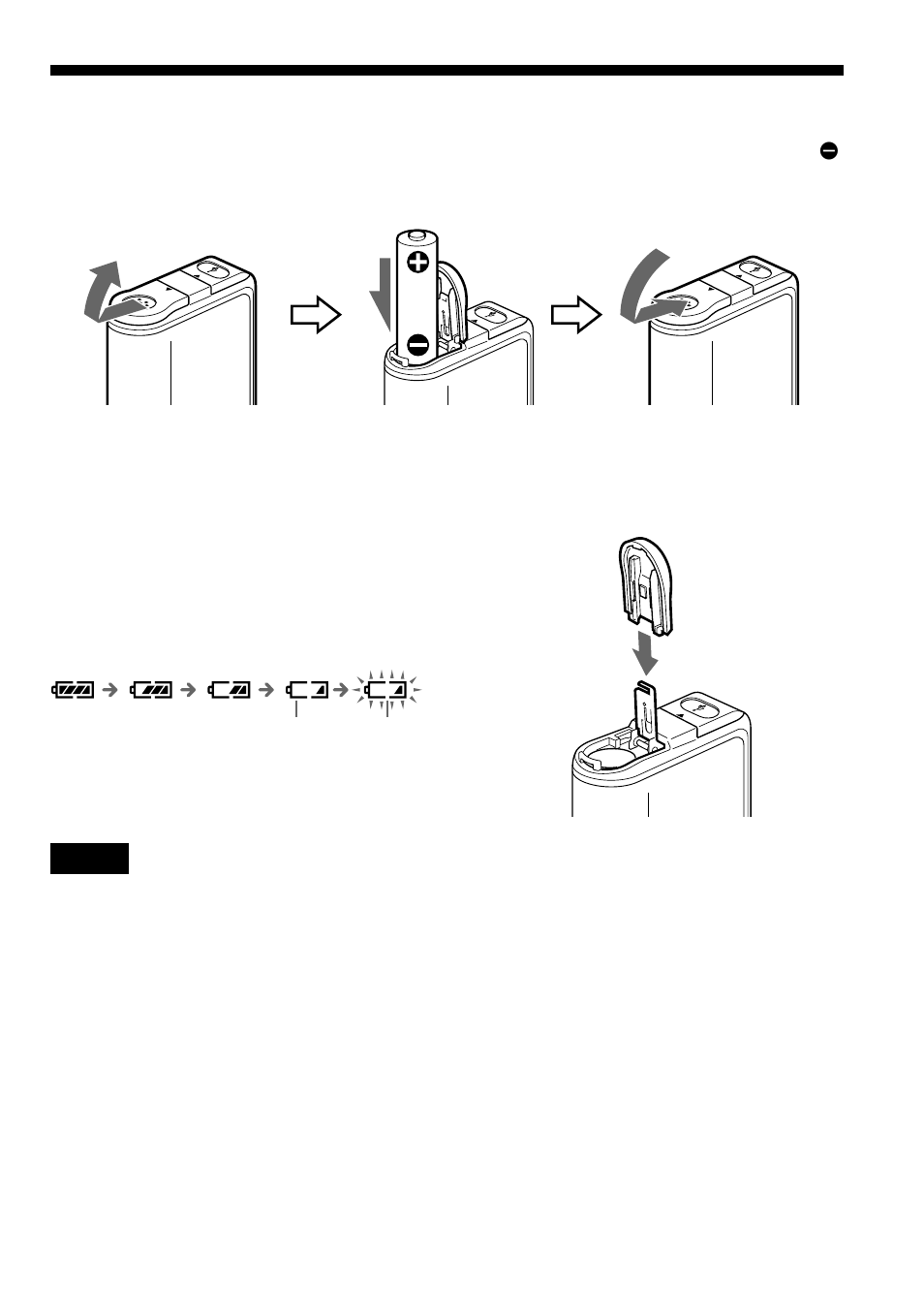 Step 2: inserting the battery | Sony NW-E75 User Manual | Page 9 / 48