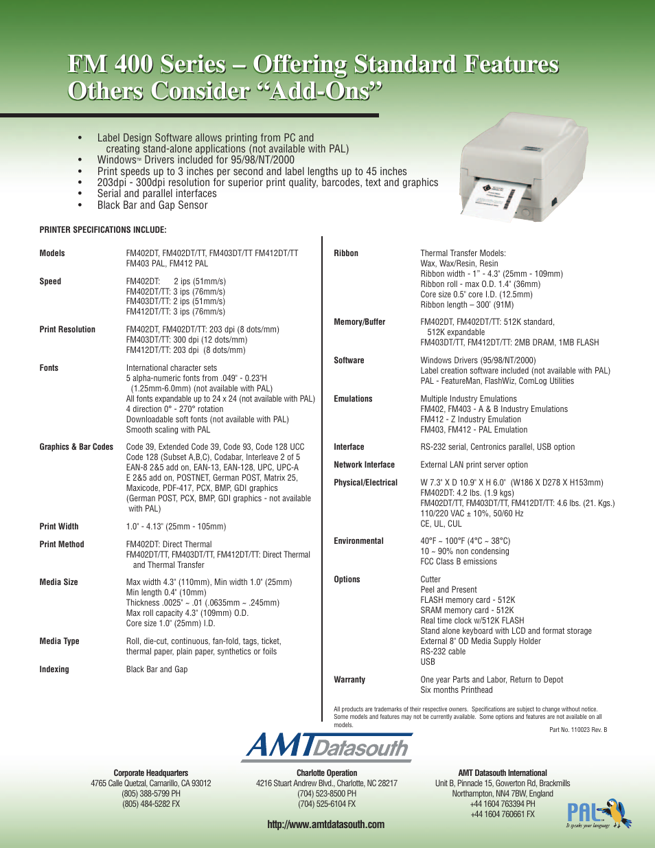 AMT Datasouth FM403DT/TT User Manual | Page 2 / 2