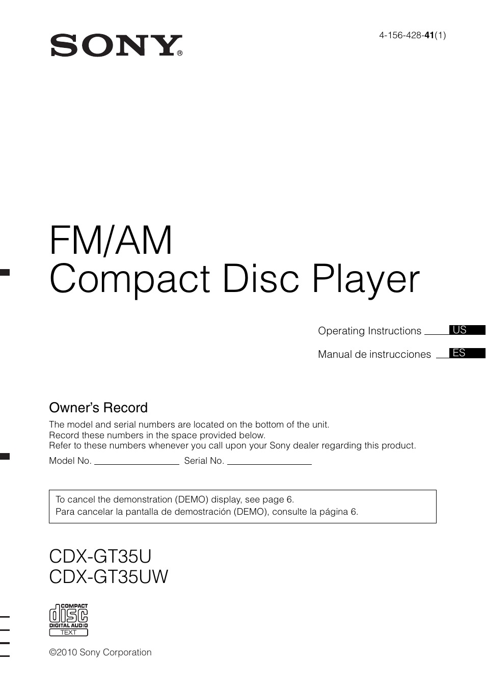 Sony CDX-GT35UW User Manual | 44 pages