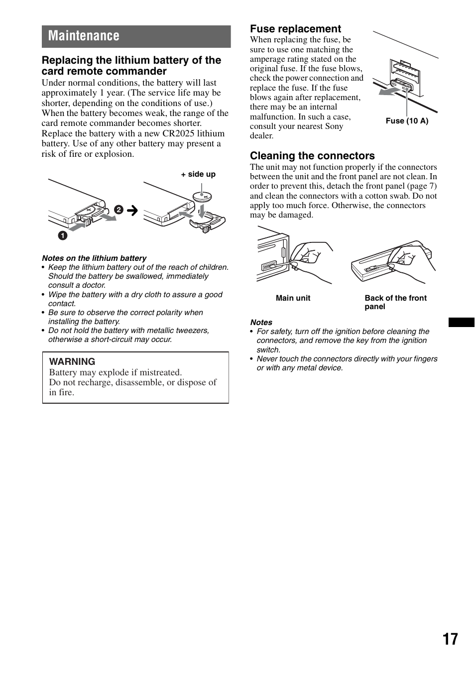 Maintenance | Sony CDX-GT35UW User Manual | Page 17 / 44