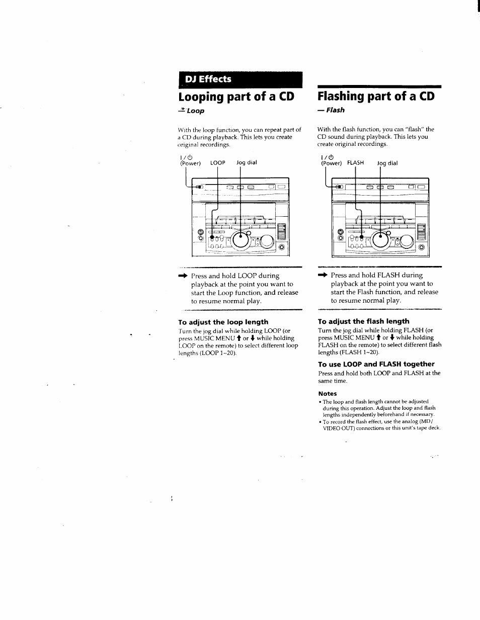 Looping part of a cd, Flashing part of a cd, To adjust the flash length | To use loop and flash together, Dj effects | Sony DHC-MD500 User Manual | Page 28 / 47