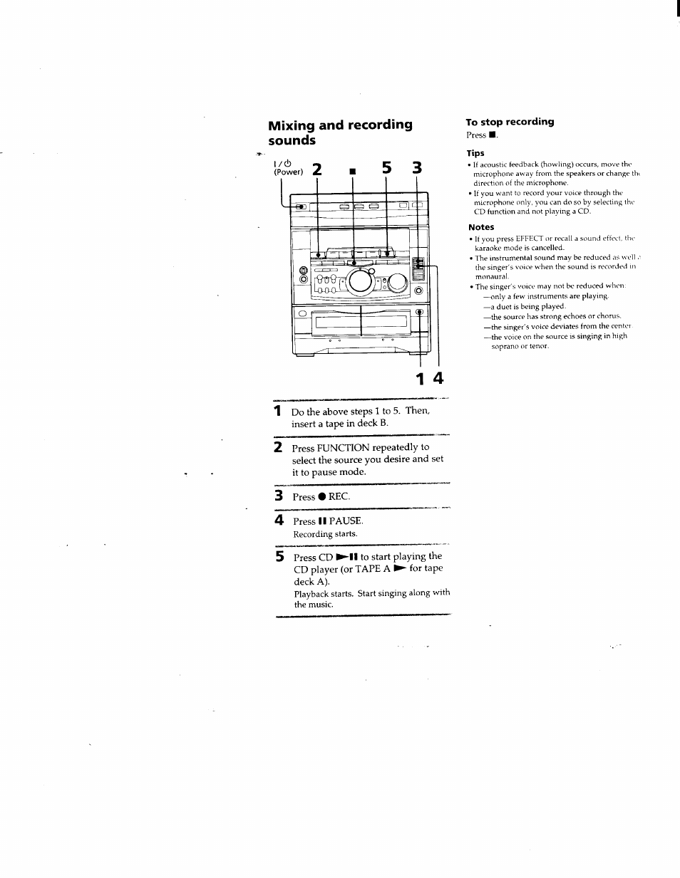 To stop recording, Mixing and recording sounds | Sony DHC-MD500 User Manual | Page 35 / 47