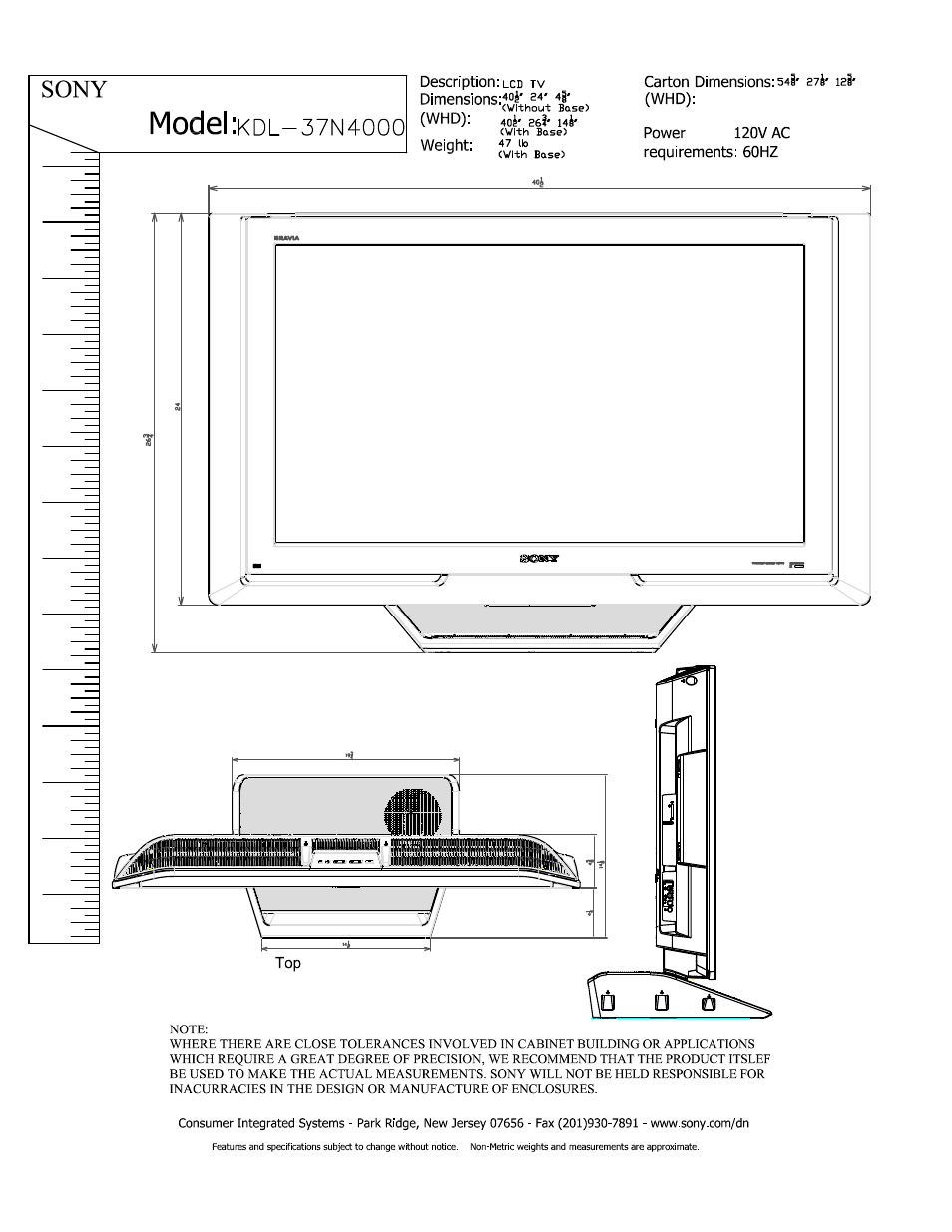 Sony KDL-37N4000 User Manual | 2 pages