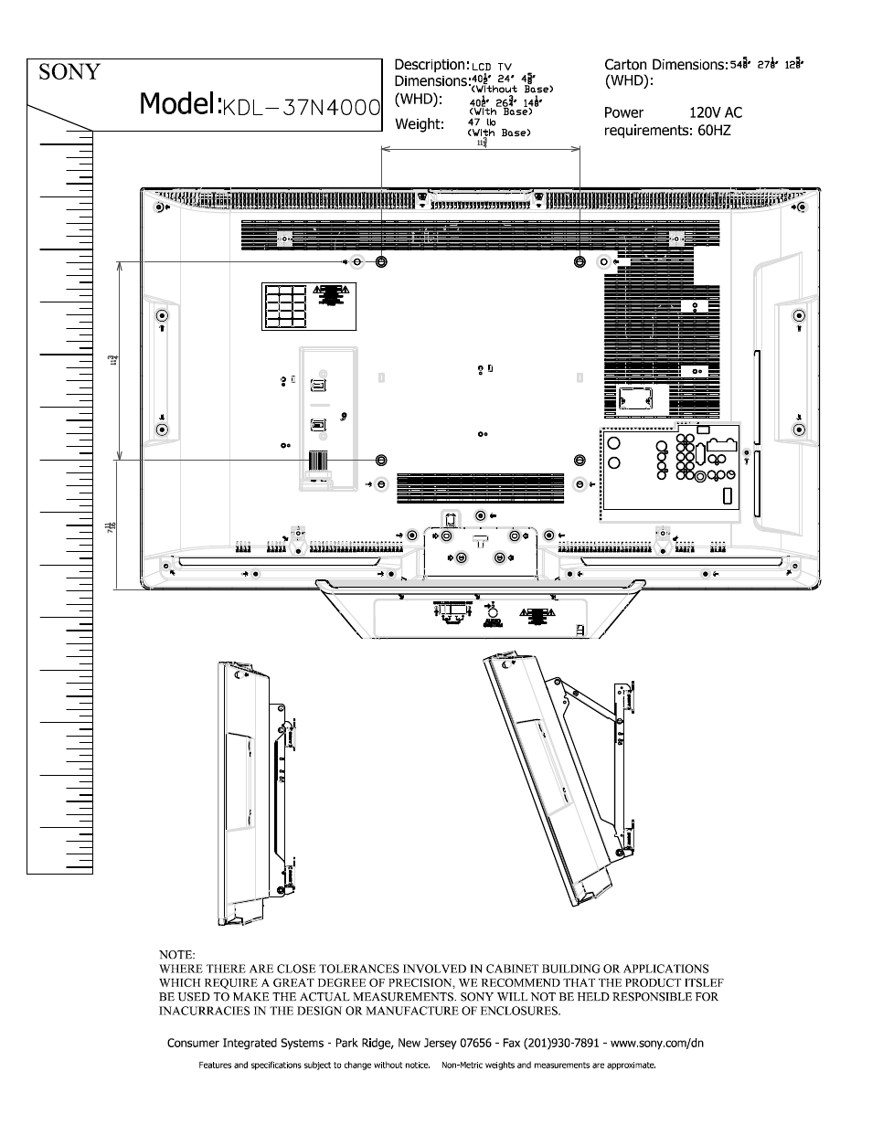 Model, Sony, 37n40 | Sony KDL-37N4000 User Manual | Page 2 / 2
