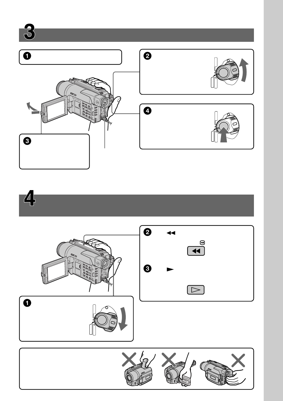 Recording a picture, Monitoring the playback picture on the lcd screen, Rew play | P. 16), P. 24) | Sony DCR-TRV520 User Manual | Page 7 / 132