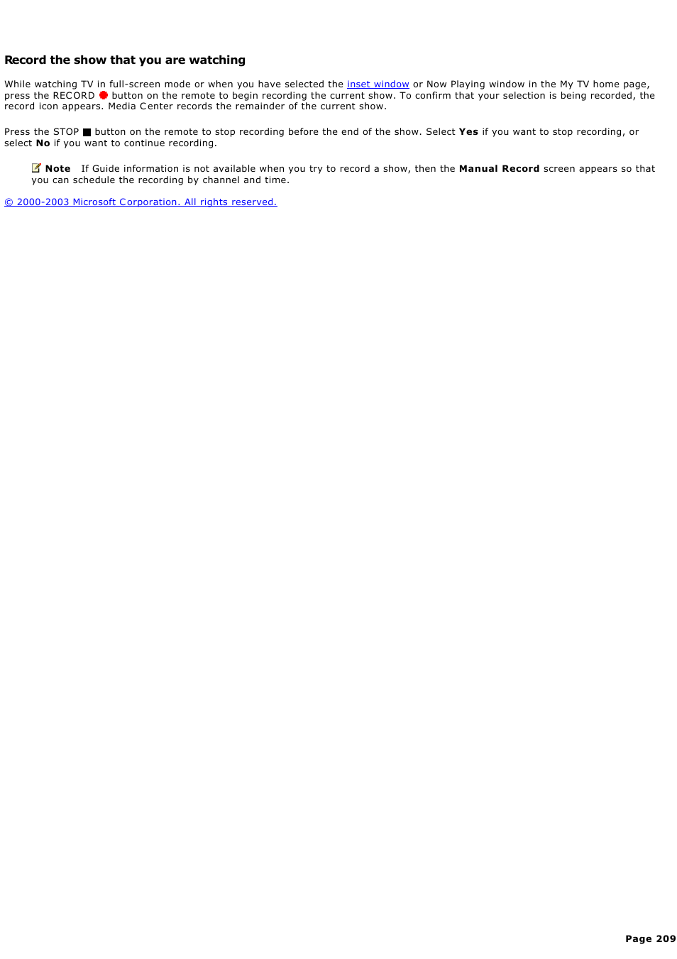 Record the show that you are watching | Sony PCV-RZ46G User Manual | Page 209 / 459