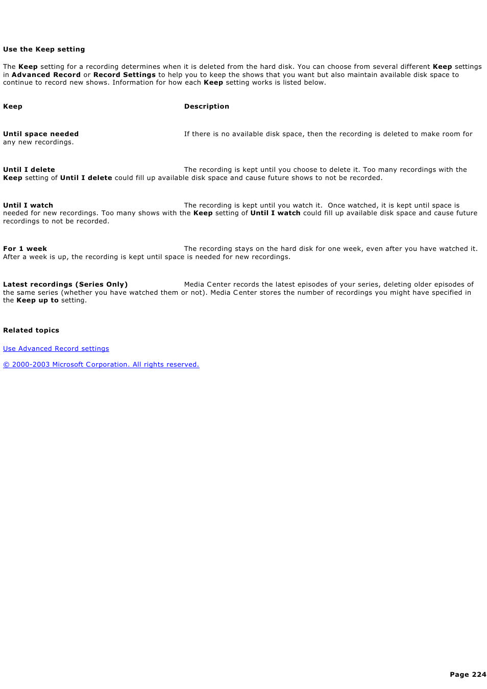 Use the keep setting, For more information on keep, go to | Sony PCV-RZ46G User Manual | Page 224 / 459