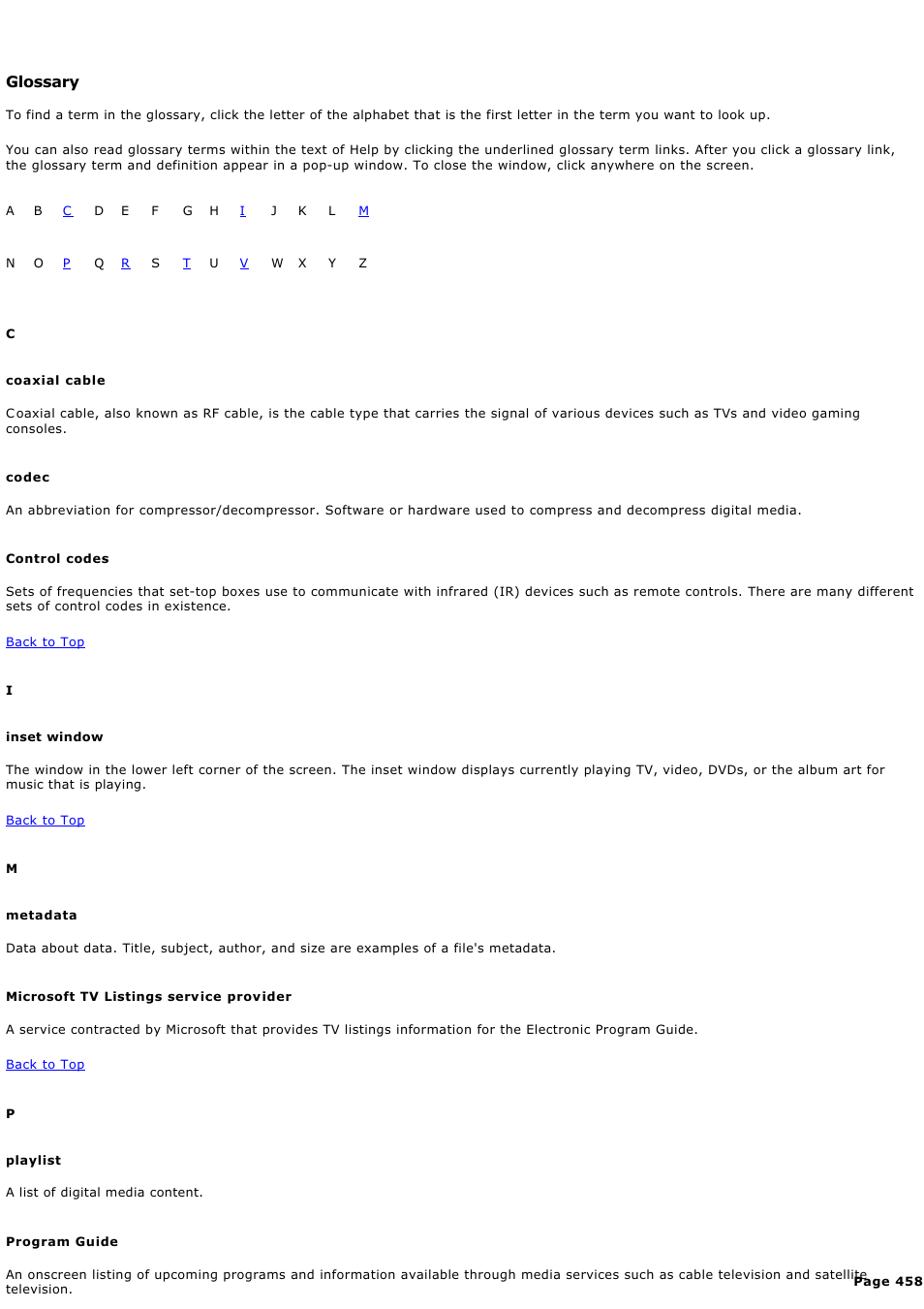 Glossary | Sony PCV-RZ46G User Manual | Page 458 / 459