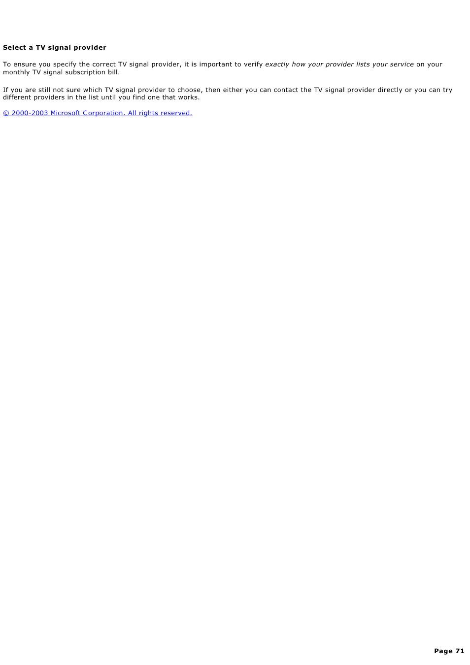 Select a tv signal provider | Sony PCV-RZ46G User Manual | Page 71 / 459