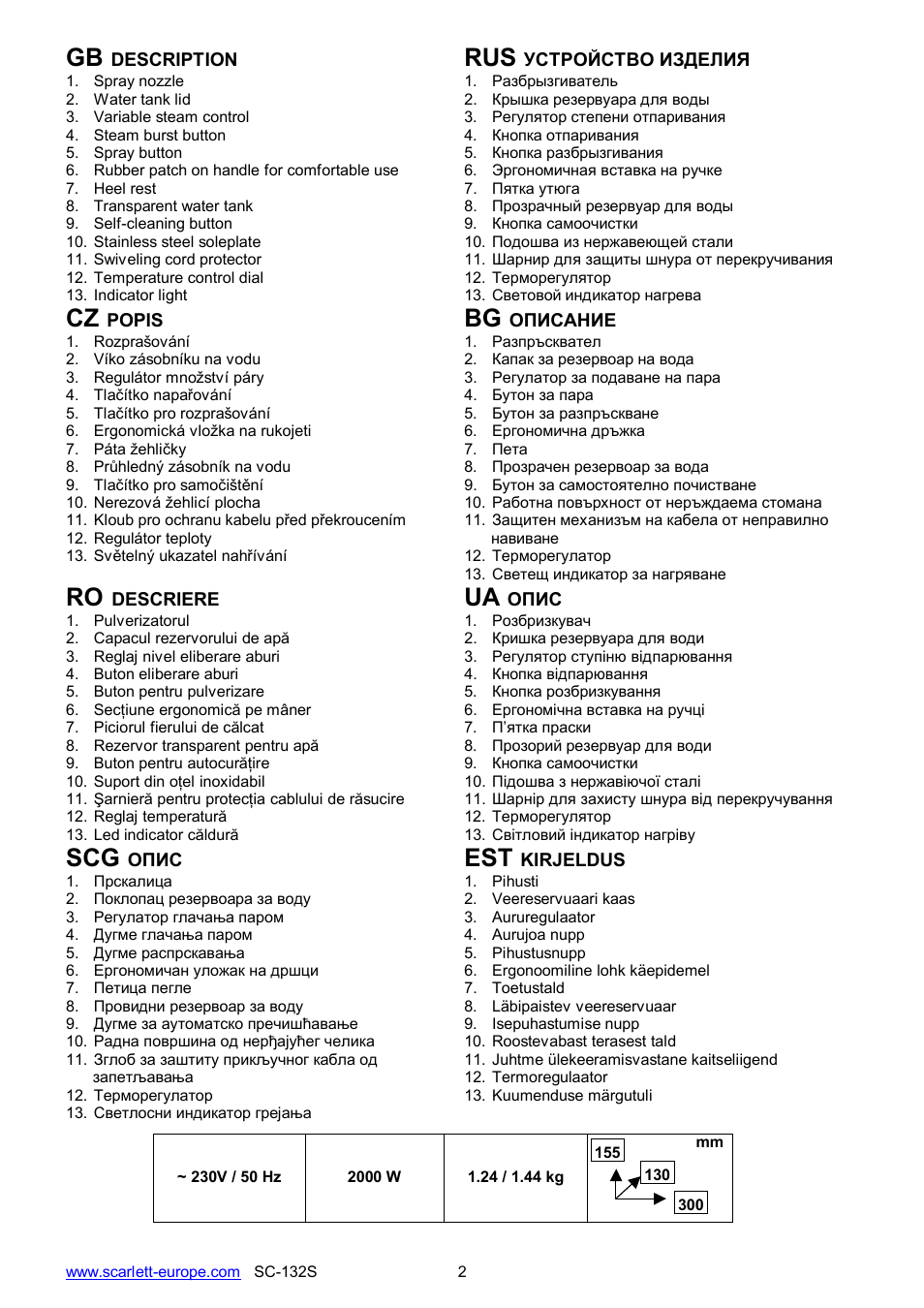 Scg est | Scarlett SC-132S User Manual | Page 2 / 24