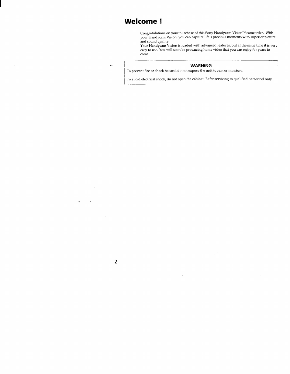 Welcome, Warning | Sony CCD-TRV66 User Manual | Page 2 / 84