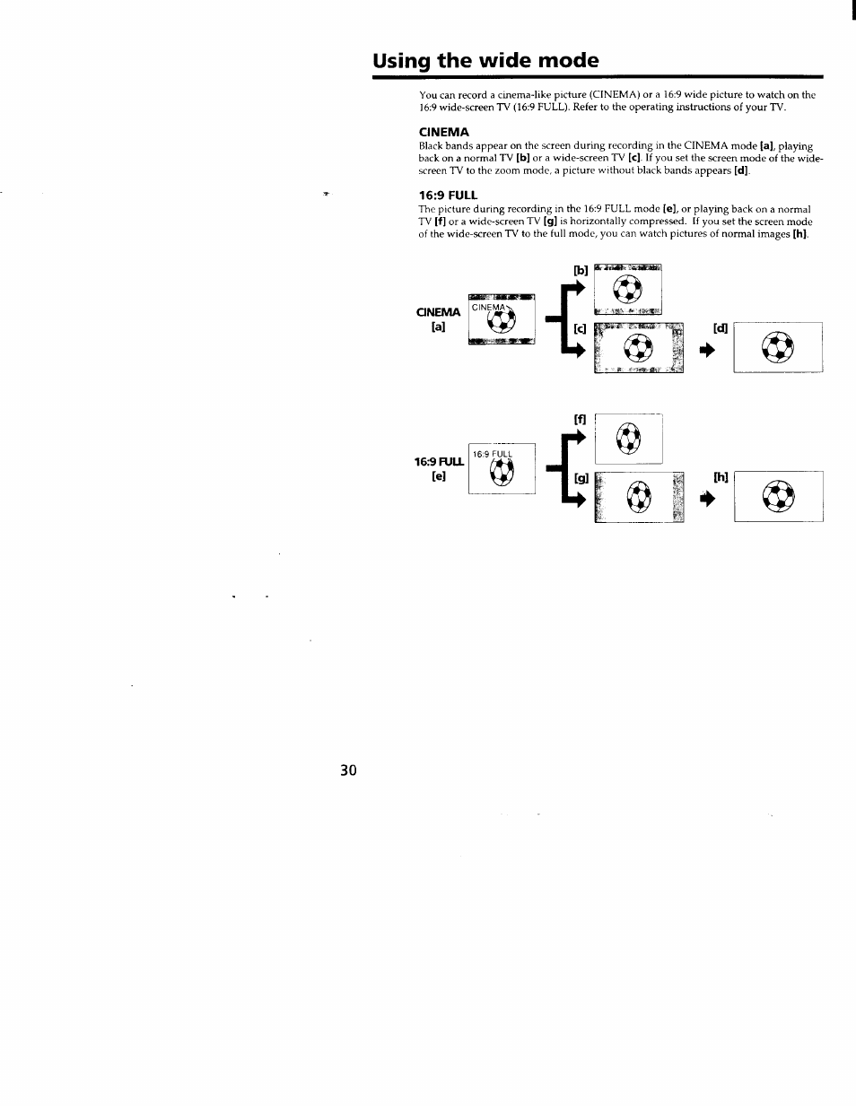 Using the wide mode | Sony CCD-TRV66 User Manual | Page 30 / 84