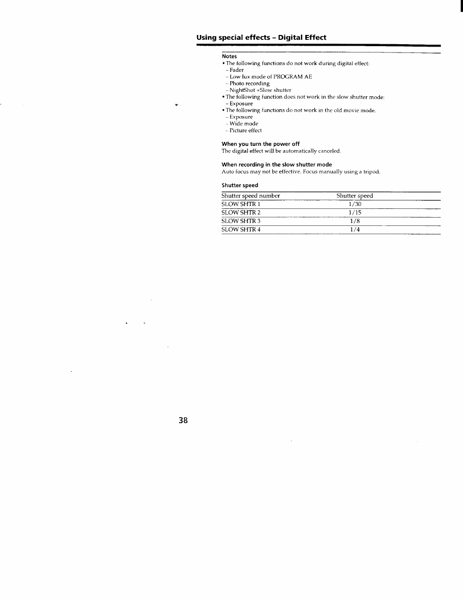 Notes, When you turn the power off, When recording in the slow shutter mode | Sony CCD-TRV66 User Manual | Page 38 / 84