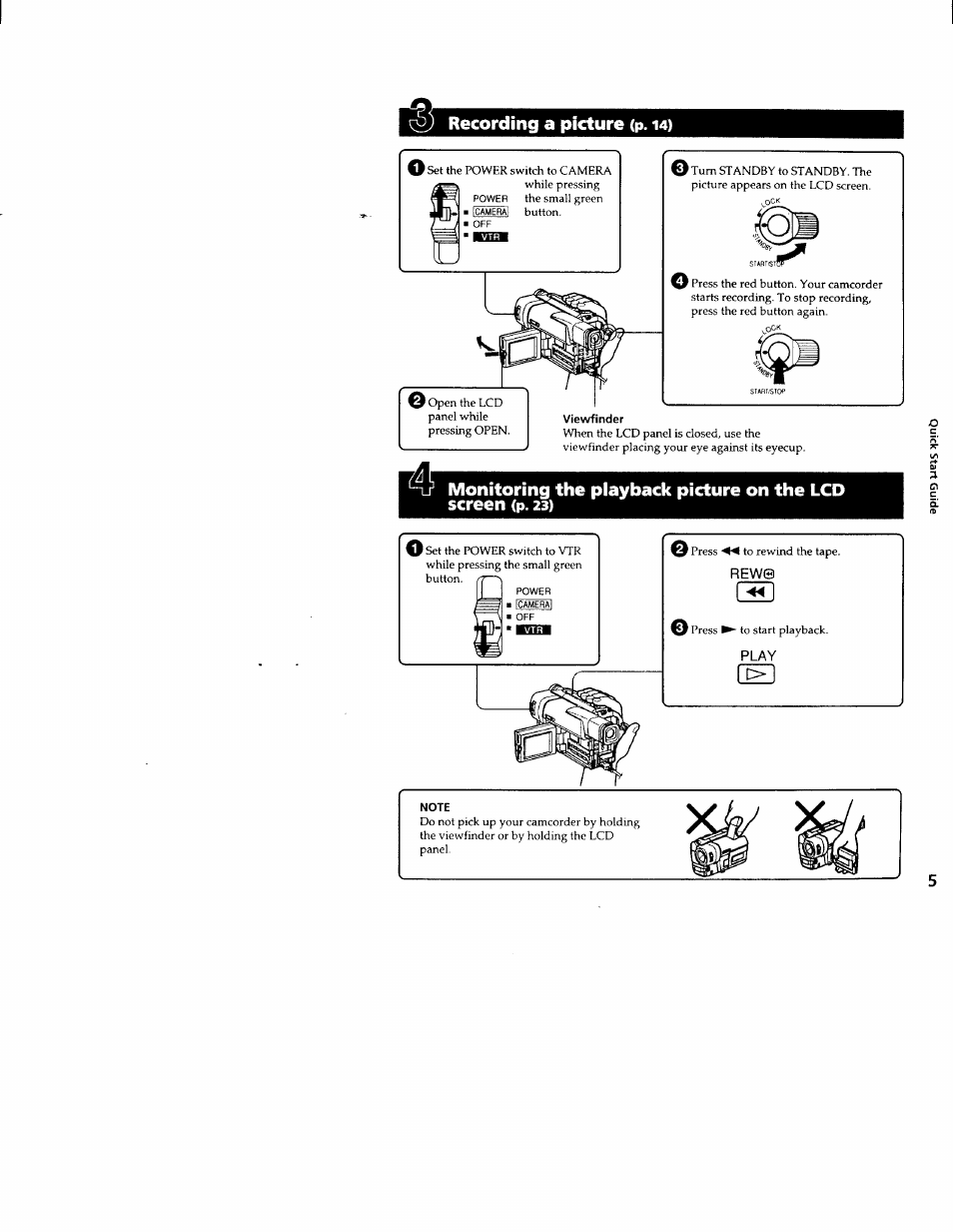 Viewfinder, Note, Recording a picture (p. i4) | Sony CCD-TRV66 User Manual | Page 5 / 84