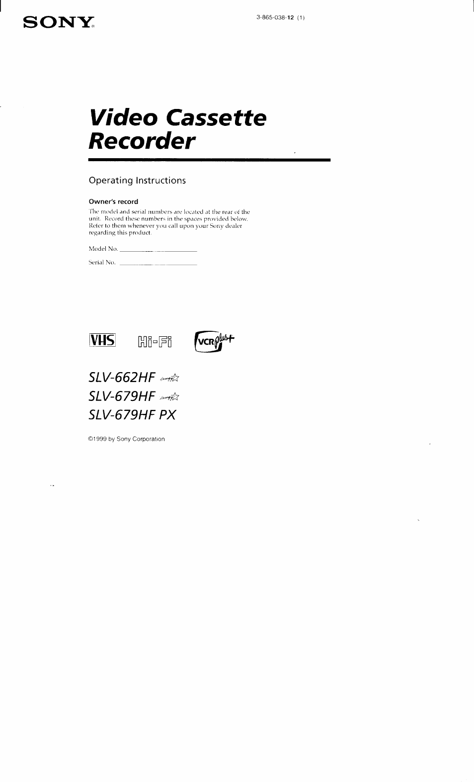 Sony SLV-662HF User Manual | 80 pages