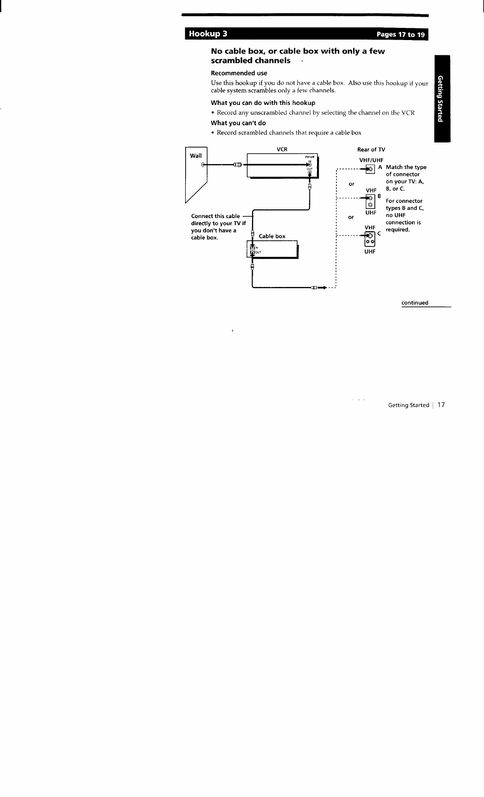 Recommended use, What you can do with this hookup, What you can't do | Hookup 3 | Sony SLV-662HF User Manual | Page 17 / 80