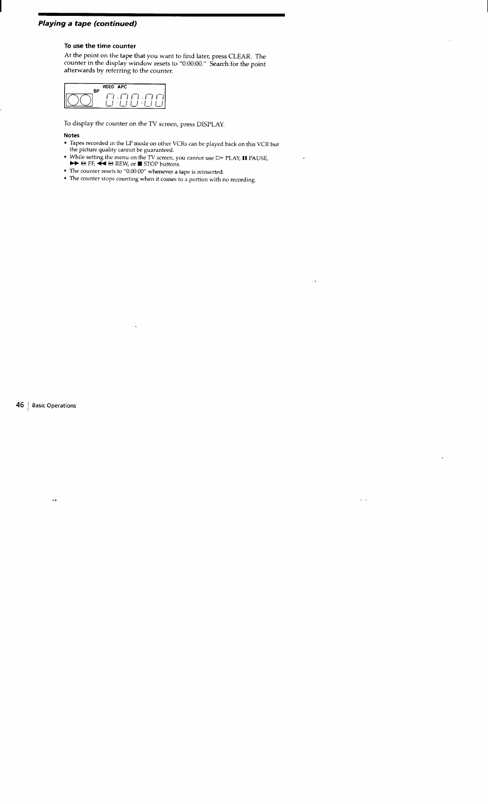 To use the time counter, Notes | Sony SLV-662HF User Manual | Page 47 / 80