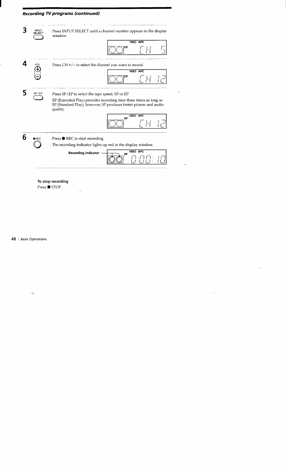 To stop recording | Sony SLV-662HF User Manual | Page 49 / 80