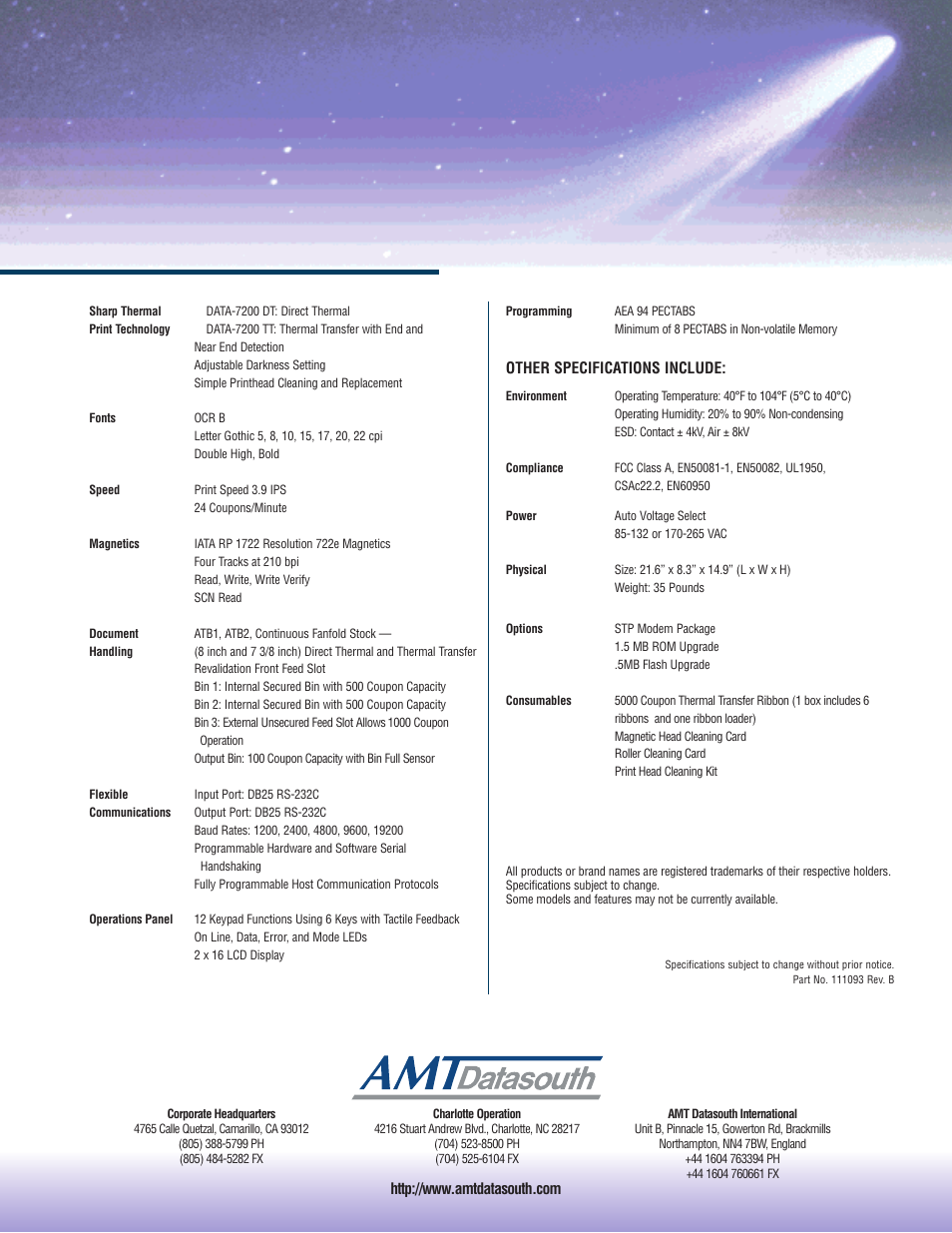 Encounter a new age of atb2 printers, Sigma data-7200 features | AMT Datasouth Sigma Data-7200 User Manual | Page 2 / 2