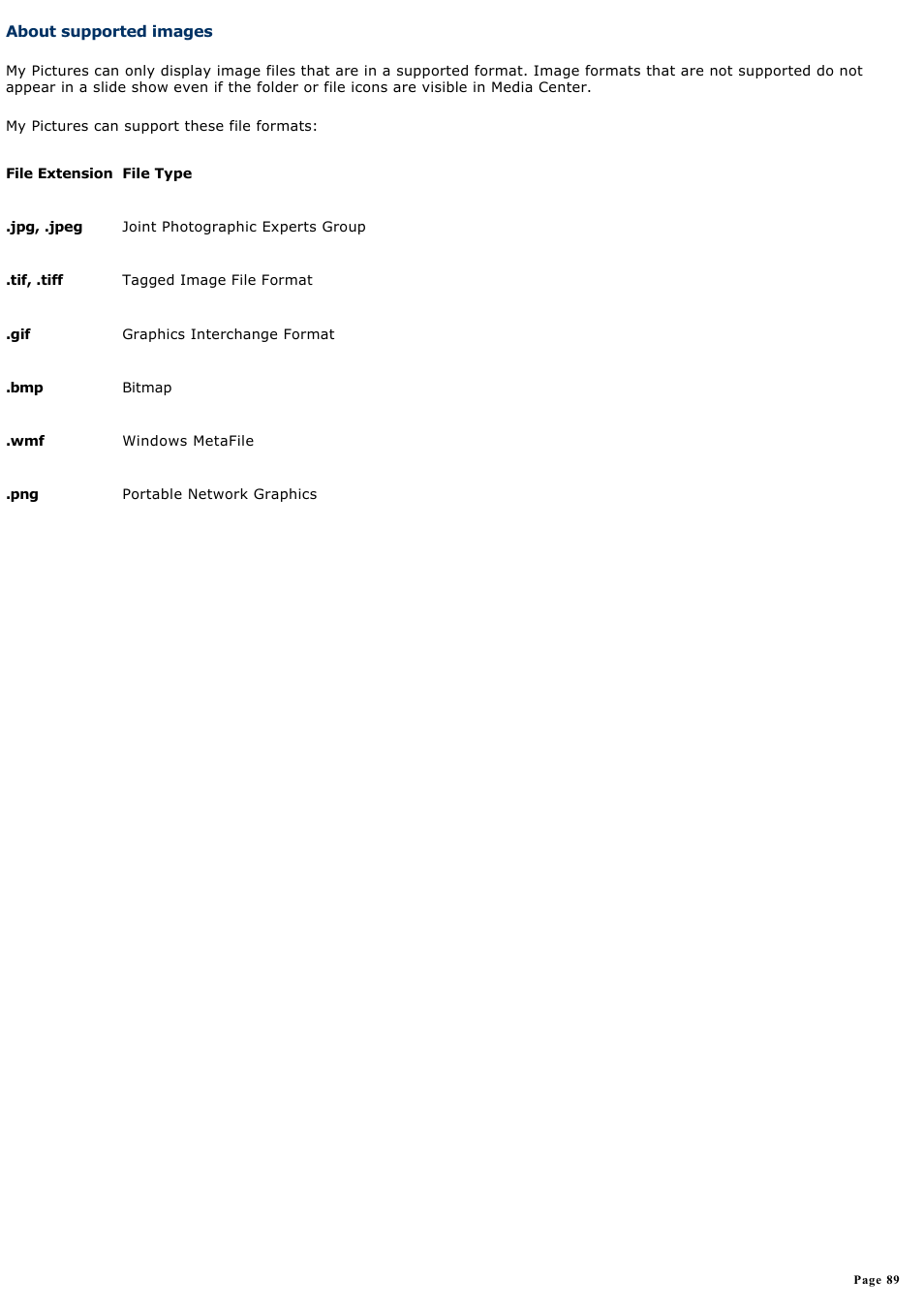About supported images | Sony VGC-RA710G User Manual | Page 89 / 262