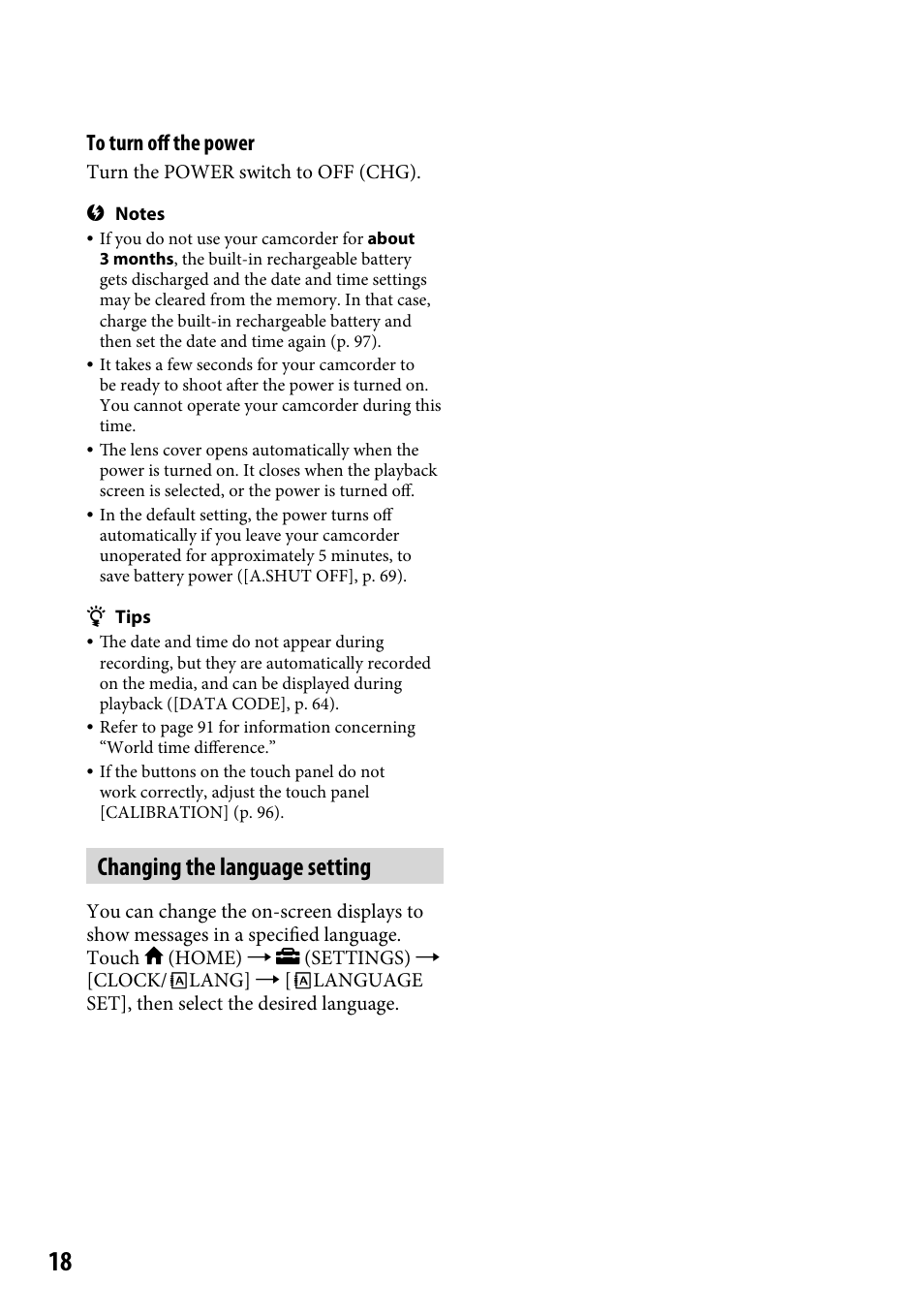 Changing the language setting | Sony DCR-SR220 User Manual | Page 18 / 111