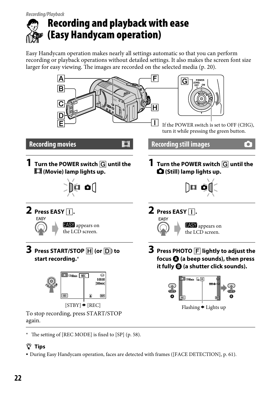 Recording/playback | Sony DCR-SR220 User Manual | Page 22 / 111