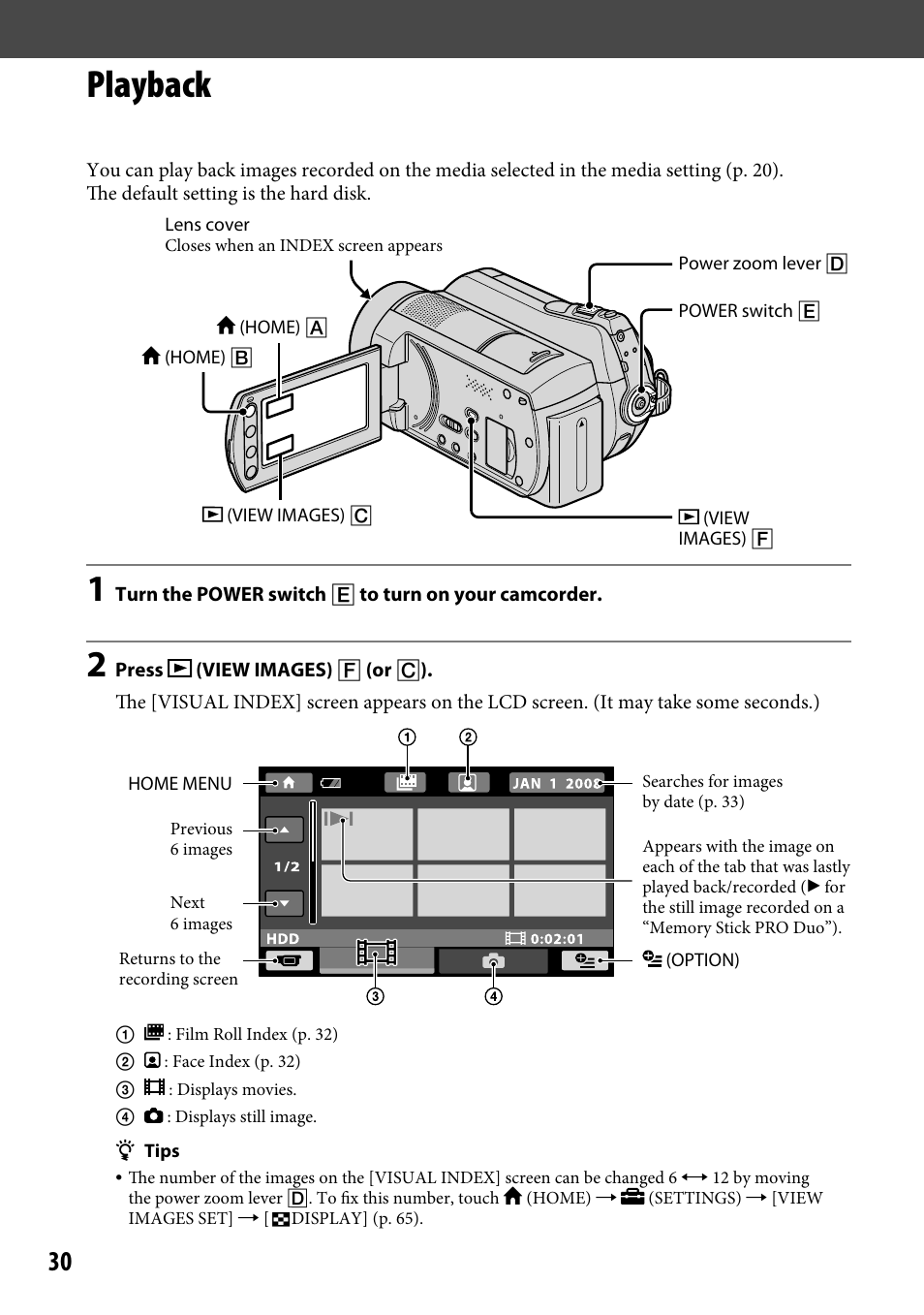 Playback | Sony DCR-SR220 User Manual | Page 30 / 111