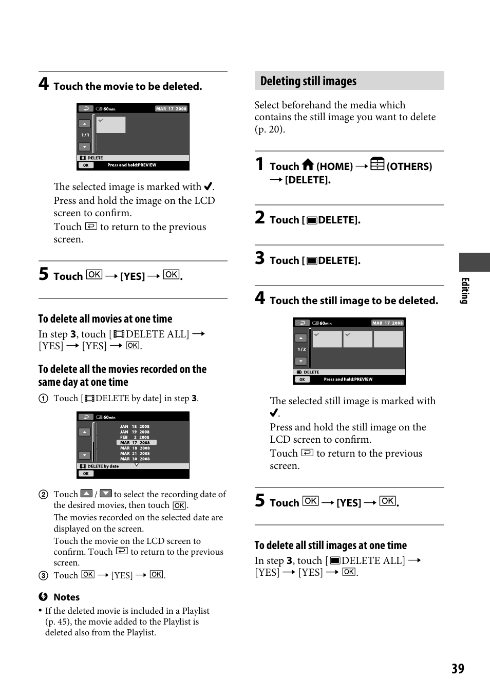 Deleting still images | Sony DCR-SR220 User Manual | Page 39 / 111