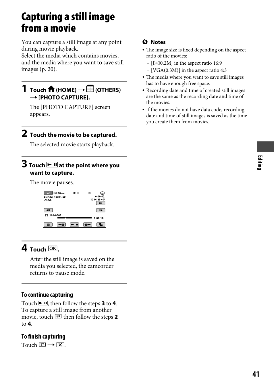 Capturing a still image from a movie | Sony DCR-SR220 User Manual | Page 41 / 111
