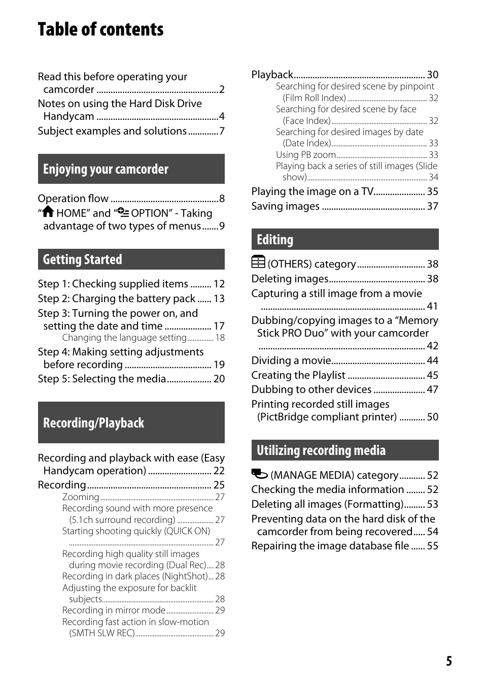 Sony DCR-SR220 User Manual | Page 5 / 111