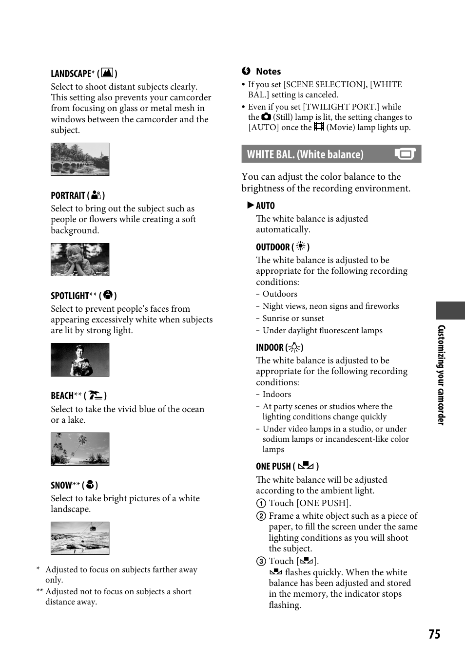 White bal. (white balance) | Sony DCR-SR220 User Manual | Page 75 / 111