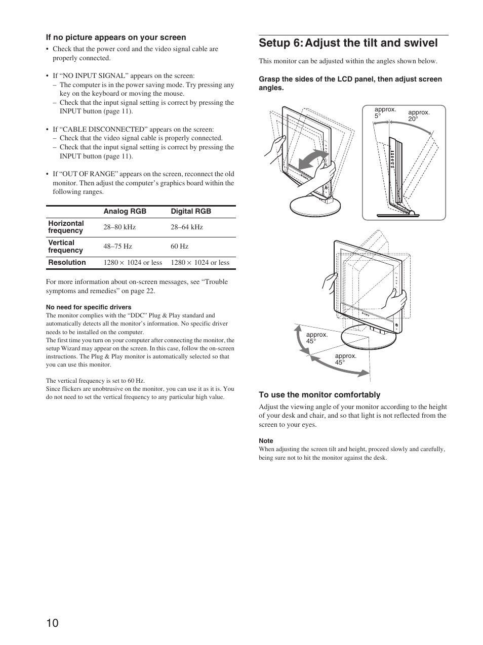 Setup 6: adjust the tilt and swivel | Sony SDM-HX73 User Manual | Page 10 / 25