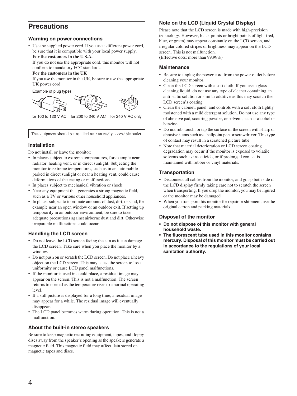 Precautions, 4precautions | Sony SDM-HX73 User Manual | Page 4 / 25