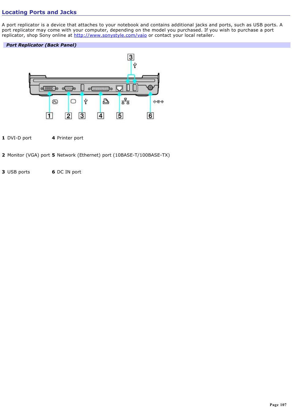 Locating ports and jacks | Sony PCG-V505DC1 User Manual | Page 107 / 152