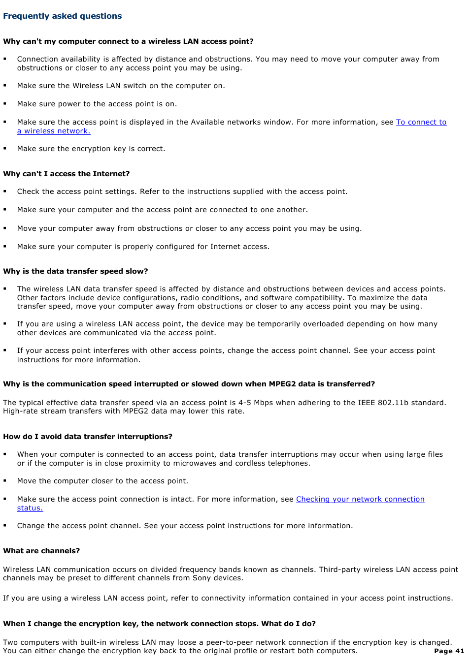 Frequently asked questions | Sony PCG-V505DC1 User Manual | Page 41 / 152