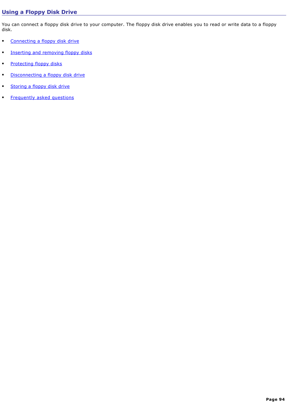 Using a floppy disk drive | Sony PCG-V505DC1 User Manual | Page 94 / 152