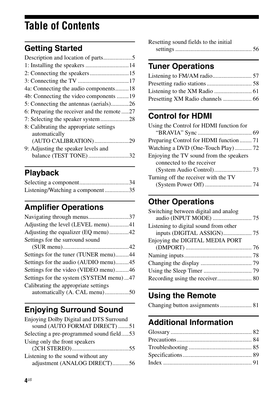 Sony STR-DG720 User Manual | Page 4 / 92