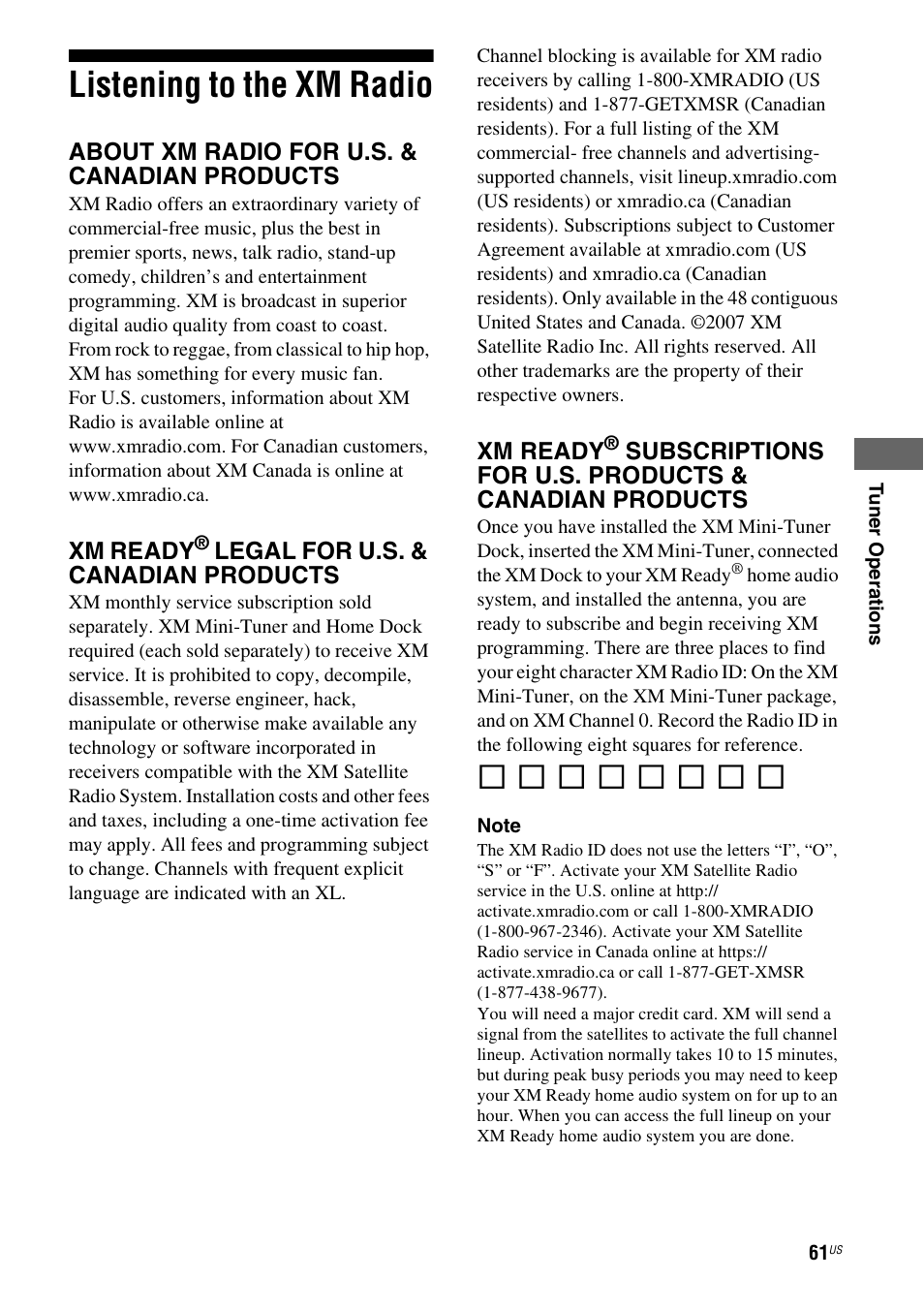 Listening to the xm radio | Sony STR-DG720 User Manual | Page 61 / 92