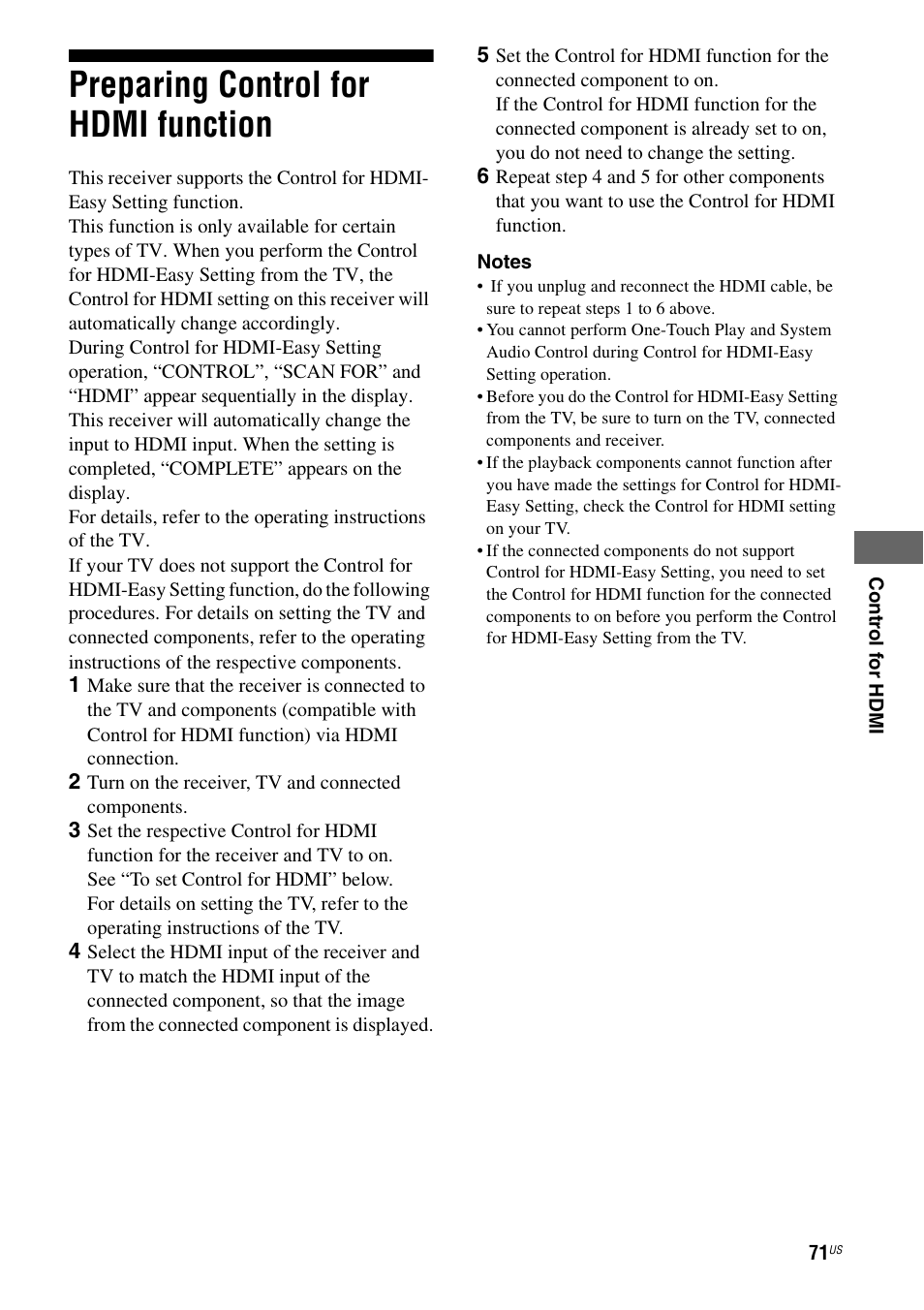 Preparing control for hdmi function | Sony STR-DG720 User Manual | Page 71 / 92