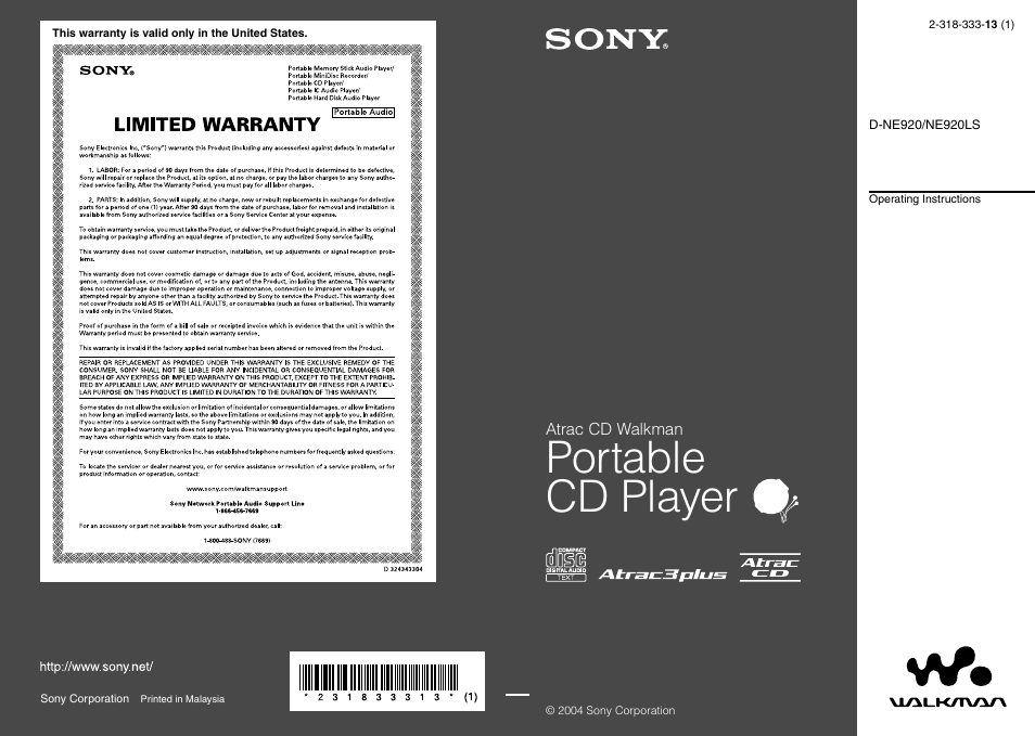 Sony D-NE920 User Manual | 43 pages