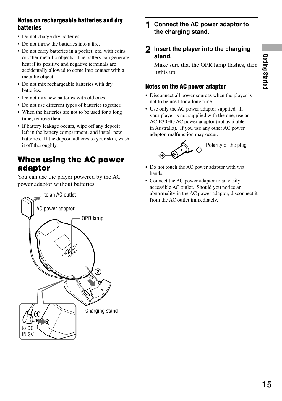 When using the ac power adaptor | Sony D-NE920 User Manual | Page 15 / 43