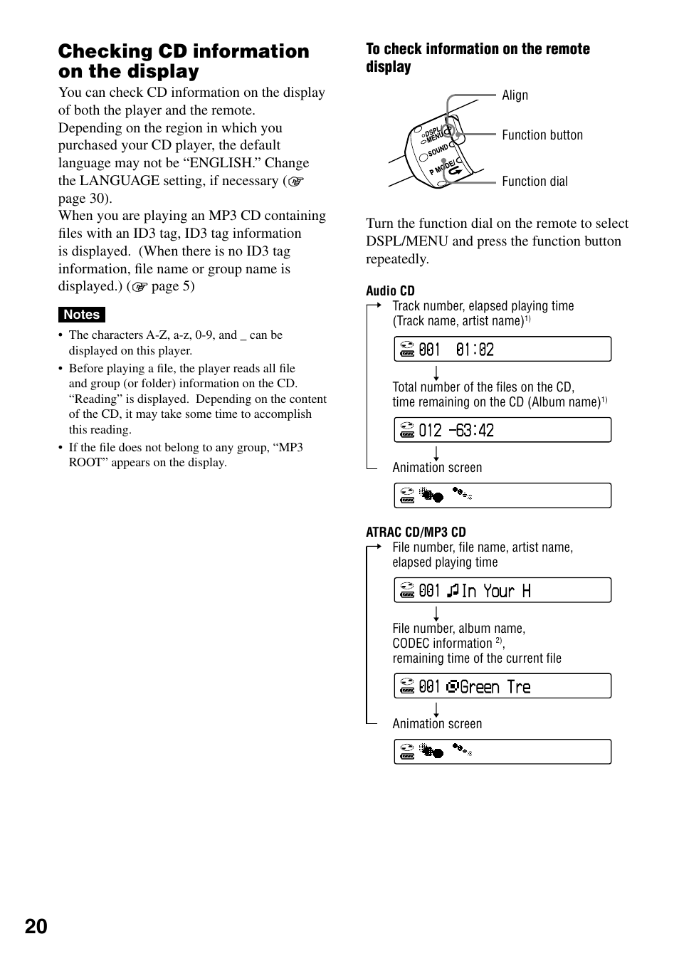 Checking cd information on the display | Sony D-NE920 User Manual | Page 20 / 43
