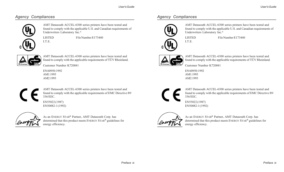 Agency compliances | AMT Datasouth ACCEL-6300 User Manual | Page 10 / 257