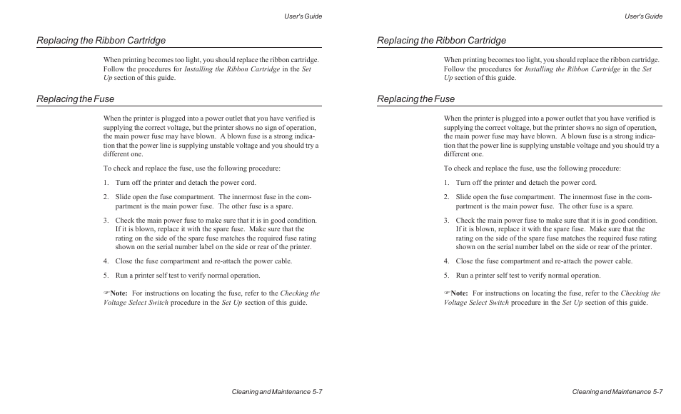 Replacing the ribbon cartridge, Replacing the fuse | AMT Datasouth ACCEL-6300 User Manual | Page 114 / 257