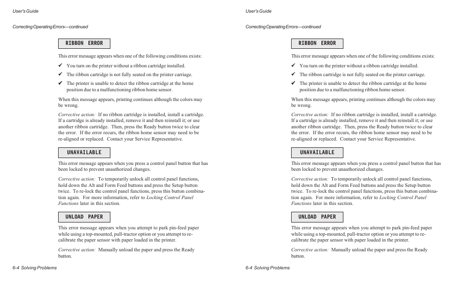 Ribbon error unavailable unload paper | AMT Datasouth ACCEL-6300 User Manual | Page 121 / 257