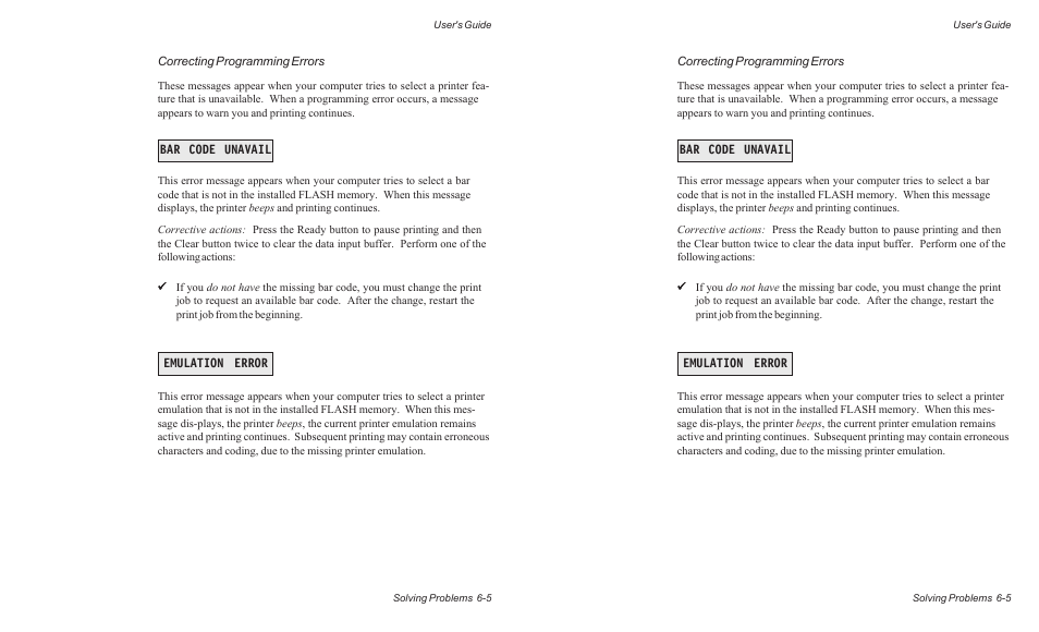 Bar code unavail emulation error | AMT Datasouth ACCEL-6300 User Manual | Page 122 / 257