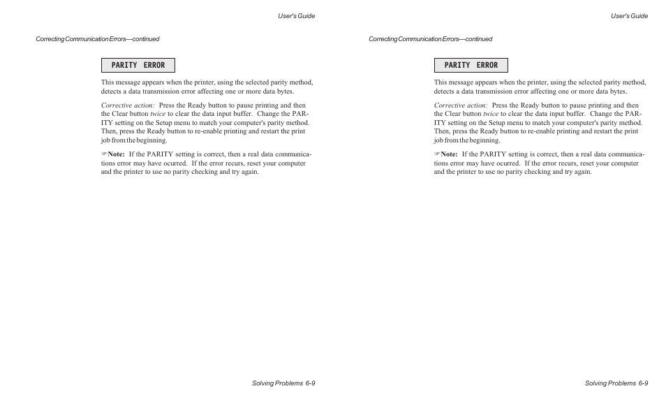 Parity error | AMT Datasouth ACCEL-6300 User Manual | Page 126 / 257