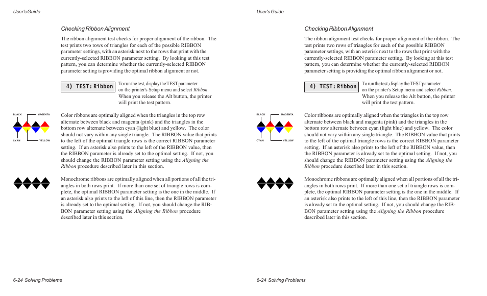 4) test: ribbon, Checking ribbon alignment | AMT Datasouth ACCEL-6300 User Manual | Page 141 / 257